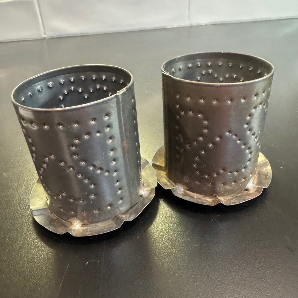 Irvin's Tinware Punched Heart Candle Holders Set 2 Grey Primitive Farmhouse